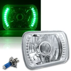 1-5x7-p-gled-2 1-7x6 Green Led Halo Projector Halogen Crystal Headlight Angel Eye H4 Light Bulb