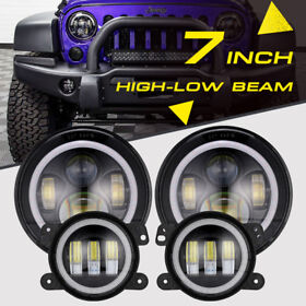 7 Inch Led Headlights Ring Drl Fog Lights Set For Jeep Wrangler Jk 07-17
