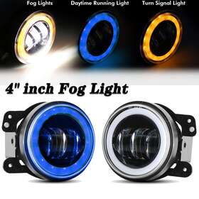 Aaiwa 4 Inch Led Fog Lights Blue Halo Ring With Amber Turn Beam Kit For Jeep Wrangler Jk Tj