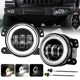 Qplm04002 Aaiwa 4ftft Round Led Fog Lights Driving Halo Combo Kit For Jeep Wrangler Jk Tj Lj Dodge