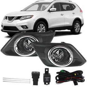 801078 Aftermarket Pair Of Fog Lights Lamps For 2014-2016 Nissan Rogue With Bulb Switch Bezel Kits