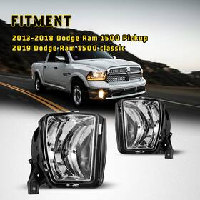30-0605-09 Autoparts Pair Fog Lights For 2013-2018 Ram 1500 /19-23 Classic Bumper Lamp Clear