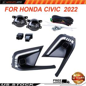 Artist3748829 Autoparts-artist For 2022-2023 Civic Drl Led Fog Lamp Bezel Cover Clear Projector Lens Kit