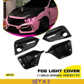 Wdk-civic-r-17-21-4fr Auxito Fit 2016-2021 Honda Civic Type-r Front Rear Abs Grill Trim Fog Light Cover 8pcs