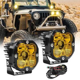 14us Braveway L030-led-y-pair Xz--14us 3 Inch Yellow Led Fog Light Pods For Offroad Trucks Pickup Motorcycle Utv Amb