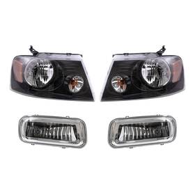 3225-0009lrcb4 Brock Headlights With Black Bezel And Rectagnular Fog Lights For F-150