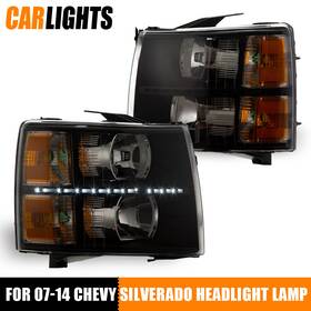 C-02hla4537bbk Carlights Led Drl Headlight High/low Beam New Fit For 07-14 Chevy Silverado 1500 2500 3500