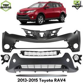 14505502 Chrome-zone Auto Front Bumper Cover Primed Plastic And Fog Lights Kit For 2013-2015 Toyota Rav4