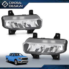 Big0211-7 Crossdesign Pair Led Clear Lens Fog Lights Lamps Fit For 2019-2022 Dodge Ram 1500 2500 3500