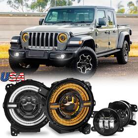 Deabuy 754137409655 Fit 2020-2026 For Jeep Gladiator Jt Pickup Truck Combo 9inch Led Halo Headlights