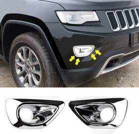 Dreamseek Flb-jgc-14 Fba Pair Front Fog Light Cover Bezel For 14-16 Jeep Grand Cherokee Abs Chrome Plated