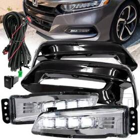 Msleb-pksafl-ldn0153 Fit 2018-2020 Accord Sedan Led Clear Lens Fog Lights Kit With Wire Switch Bezels