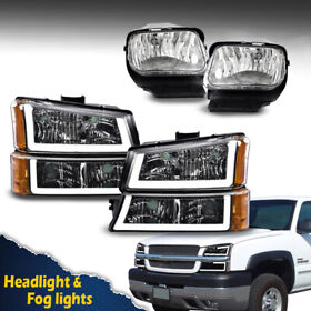 Fit For 03-06 Chevy Silverado Led Drl Amber Chrome Headlights Bumper Fog Lights