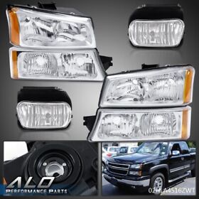 02hla4516zwt Fit For 03-07 Silverado Avalanche Amber Signal Chrome Headlight Fog Lights