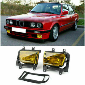 C115-015-yellow Front Bumper Yellow Fog Lights Plastic Lens Fit 85-93 Bmw E30 3-series Sedan Us