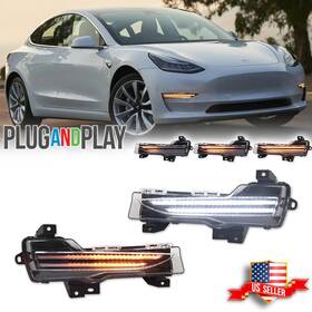 Yg-019c Gtinthebox Clear Dual-row Style Led Fog Drl/sequential Blinker Signal For Tesla Model 3 And Y