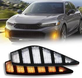Pgtopone-civic2025-drl Honda 2025 Civic Led Fog Lights Drl Sequential Turn Signal White And Amber Pair