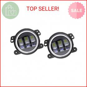Ikaufen Amzus-230354021 Pair 4 Inch Round Led Fog Lights Driving Lamps Halo For Jeep Wrangler Jk