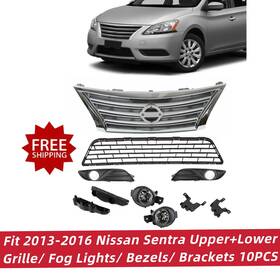 Jx-gc-005 Jx Fit 2013-2016 Nissan Sentra Upper Lower Grille/fog Lights/bezels/brackets 10pcs
