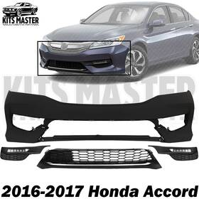 Kit Master 723650057018 Front Bumper Cover Primed Plastic And Fog Lights For 2016-2017 Honda Accord
