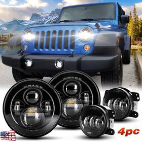 H0624 Lx-light For Jeep Wrangler Jk 130w 7 Inch Round Led Hi/lo Headlights 4 Driving Fog Set
