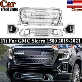 Magickit 768381634954 Chrome Front Grille Fog Light With Bezel Trim Fit 2019-2021 Gmc Sierra 1500 Denali