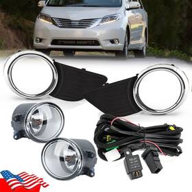 Fl1038 Miziauto Fog Light Lamp Cover Bezel For Toyota Sienna 2011-2016 2017 With Wiring&switch Kit