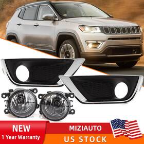 Mslafl-0171 Miziauto Bumper Fog Light Driving Lamp H11 Bulb With Cover Bezel For 2017-2019 Jeep Compass
