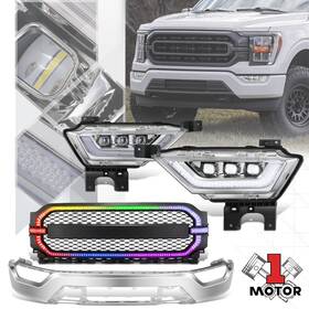 Mt1-fecbf15021007 Motor-1 Chrome Clear Led Projector Fog Light Front Bumper Rgb Drl Grille For 21-23 F 150