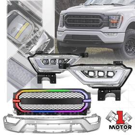 Mt1-fecbf15021008 Motor-1 Chrome Clear Led Projector Fog Lights Front Bumper With Sensor Hole For 21-23 F 150