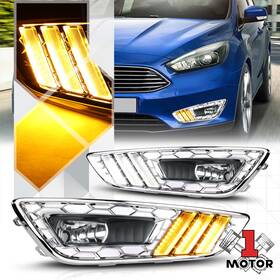 Mt1-whc61fflf Motor-1 Chrome Housing Bezel Clear Lens Led Drl Fog Light With Harness For 15-18 Ford Focus