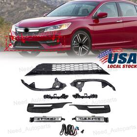 Eb2wdaacc169pc Mrshield2020 For 2016 2017 Honda Accord Sedan Front Bumper Lower Grille And Led Fog Lights Set