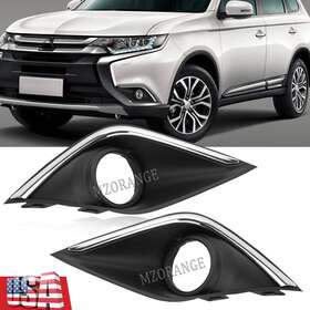 314-2012n-aq Mzorange Pair Bumper Fog Lamp Light Cover With Chrome Trim For Mitsubishi Outlander 2016-19