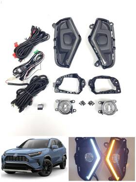Mslafl-0234 New Energy Auto Dual Color Led Fog Driving Lights Wire Switch For 2019-2024 Rav4 Drl Signal Set