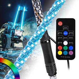 Online Led Store 816165025938 Rgb Whip Light 3ft For Utv Atv With Wireless Remote Waterproof
