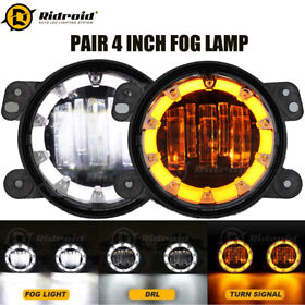 Fl-drl-g1-b Pair 4inch Led Driving Lamp Fog Light White Amber Halo For Jeep Wrangler Jk Jl Jt