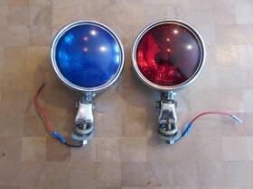 Pm-405 Vintage Pair Of Pm- Driving Police Red And Blue Lamp Lights Niice Work Look