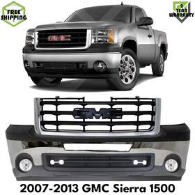 Replacement 16557372 Front Bumper Chrome Kit And Fog Lights Assembly Set For 2007-2013 Gmc Sierra 1500
