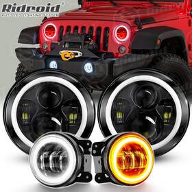 7y0020-2 Ridroid For 2007-2018 Jeep Wrangler Jk Jku 7 Inch Halo Led Headlights Fog Lights Combo