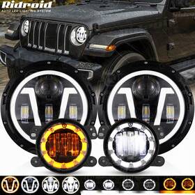 7y14-wd07 Ridroid Halo White Drl 7 Inch Led Headlights 4 Fog Lights Combo Kit For Jeep Wrangler Jk Tj