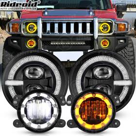 7y23-2 Ridroid For Hummer H2 H3t 06-10 7 Inch Halo Led Headlight Drl And 4 Fog Lights Combo Kit