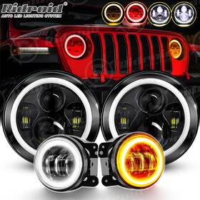 H6014 Ridroid H6024 7ftft Halo Led Headlights 4 Inch Fog Lights For Jeep Wrangler Jk Tj Lj 1997-2017