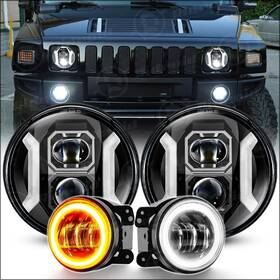 Wd01 Ridroid 7 Inch Halo Led Headlight Drl And 4 Fog Lights Combo Kit For Hummer H2 H3t 06-10