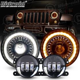 Wd06 Ridroid Halo 7 Inch Led Headlights 4ftft Fog Lights Kits For Jeep Wrangler Jk Jku 07-17 Combo