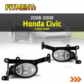 30-0058-09 Roxx Fog Light For 2006 2007 2008 Honda Civic 2dr With Switch Harness Kit Clear Lens