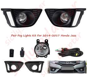 Sicily Adapter 714367729572 Halogen Driving Fog Light Lamps Chrome With Bezel Wire For Honda Fit Jazz 2014-2017