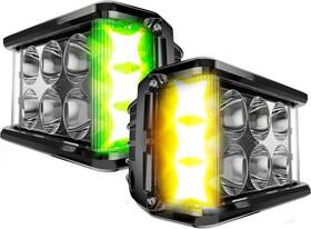 Slary 750266419350 4 Inch Led Pods White Drl Work Lights Fog With Yellow And Green Strobe