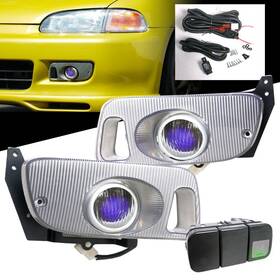 Ho2590102 Sr2 Motor Fits 92-95 Honda Civic Coupe Hatchback Silver Bezel Blue Ion Fog Lights Lamp