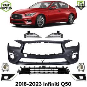 Wisley Auto Parts Us 194541844466 Front Bumper Cover Primed Plastic And Fog Lights Assembly For 2018-23 Infiniti Q50