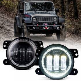 Xprite Fl-drl-g2-w 4 Inch Front Bumper Fog Lights White Halo Drl For 2007-2018 Jeep Wrangler